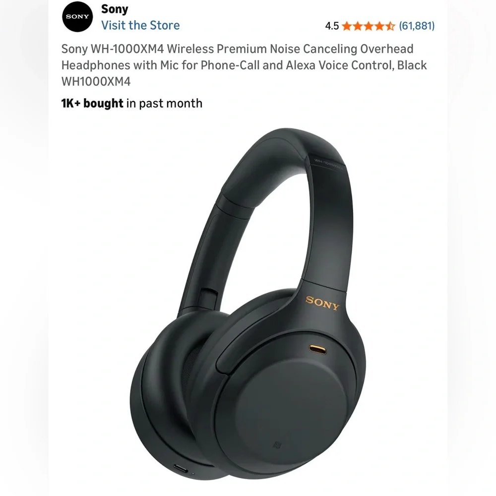 Sony WH-1000XM4 Wireless Premium Noise Canceling Overhead Headphones with Mic